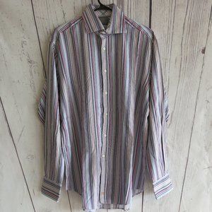 TD Thomas Dean Multi Color Stripe Button Down Long Sleeve Shirt - Size Large